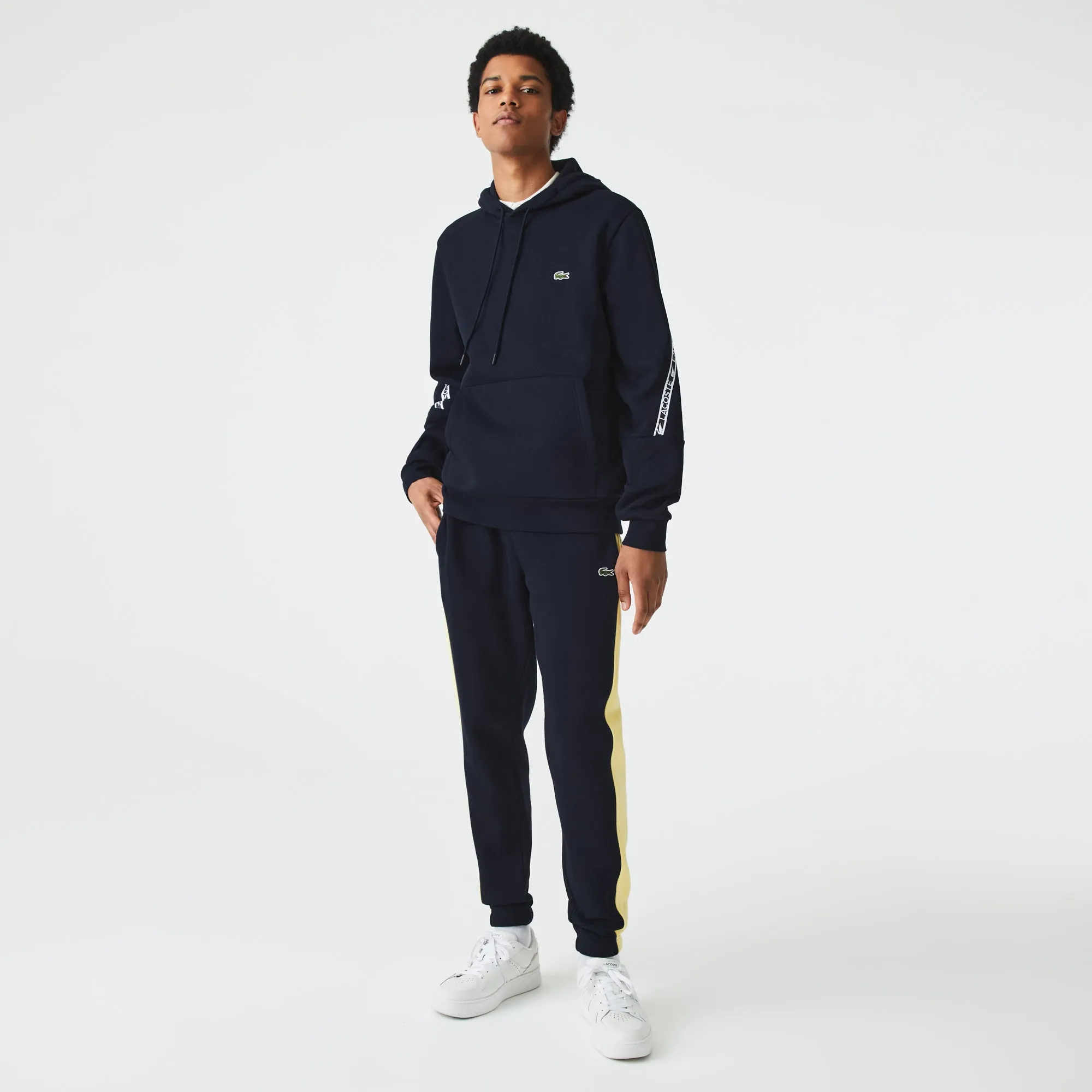 Lacoste SH2485 Printed Bands Tape Hoodie 166 Navy