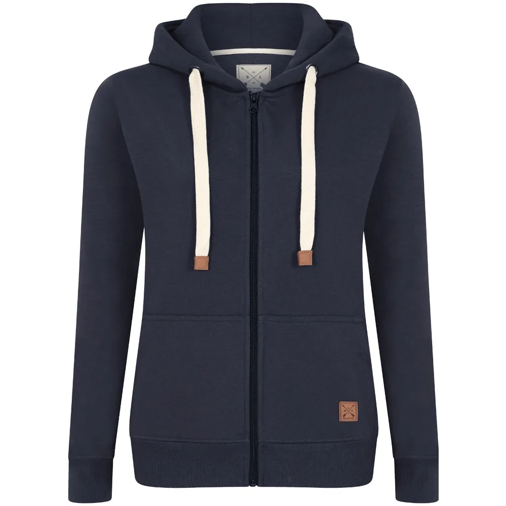 Ladies Fleece Lined Full Zip Hoodie - Navy