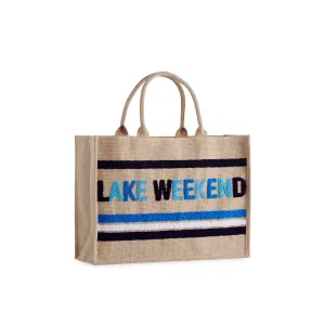 Lake Weekend Bag in Natural with Blues