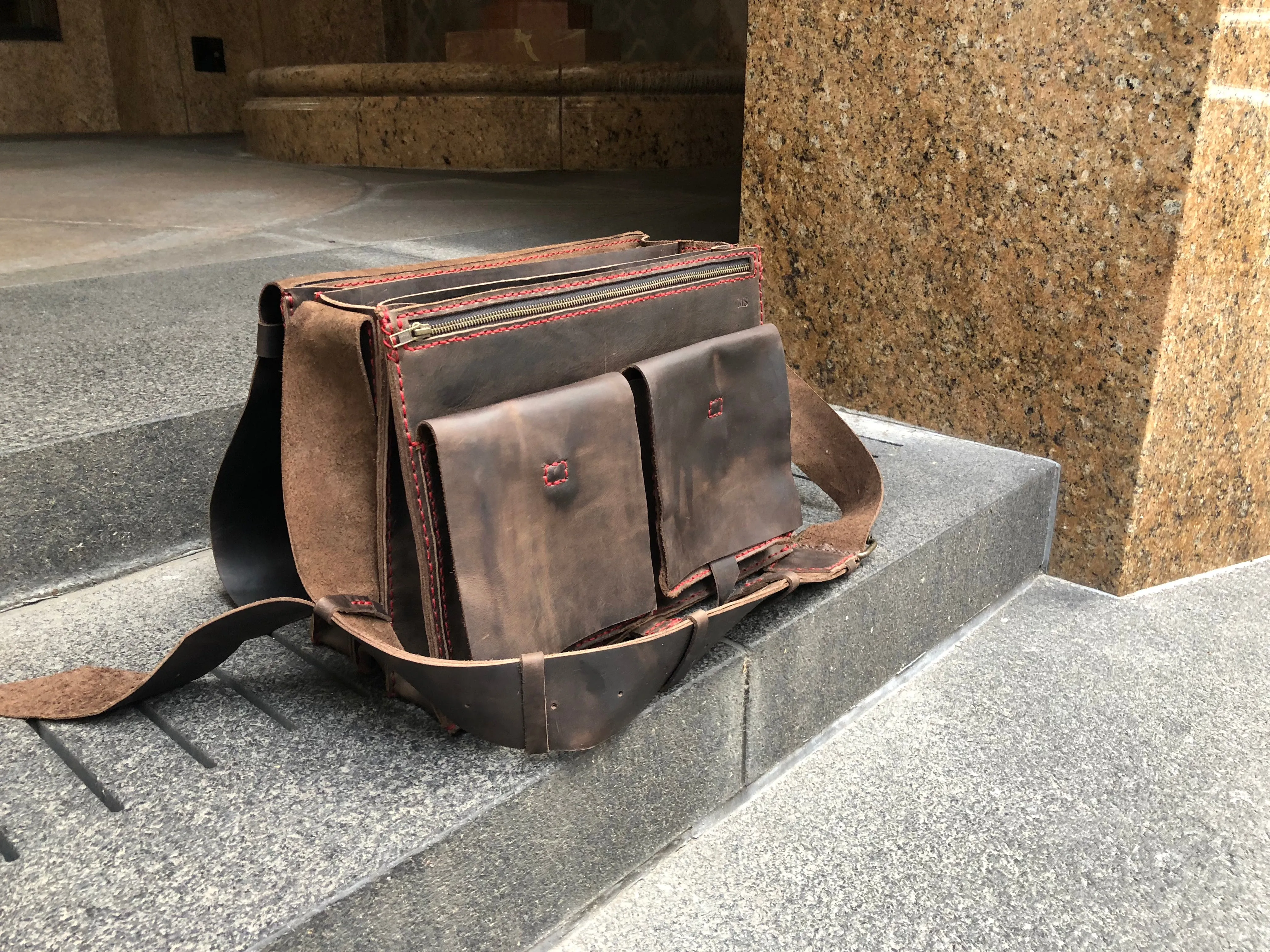Large Briefcase / Triple Gusset Bag / Handmade Leather Briefcase Made in NY