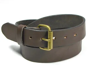 LB214-AB  1 1/2" Brown Latigo Belt w/ Antique Brass Roller Buckle