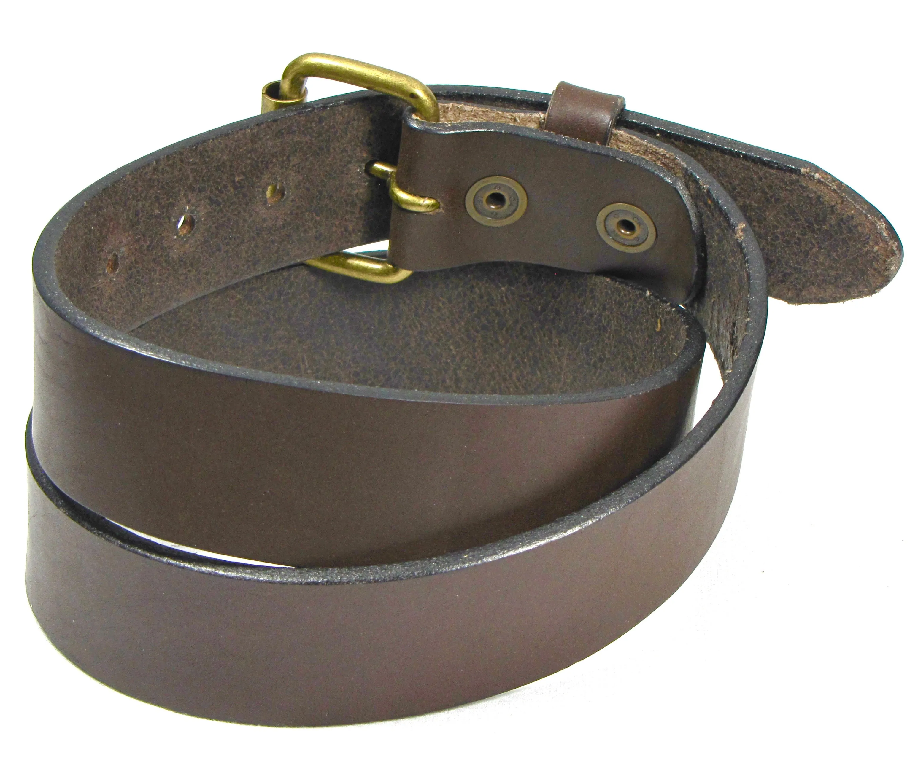 LB214-AB  1 1/2" Brown Latigo Belt w/ Antique Brass Roller Buckle
