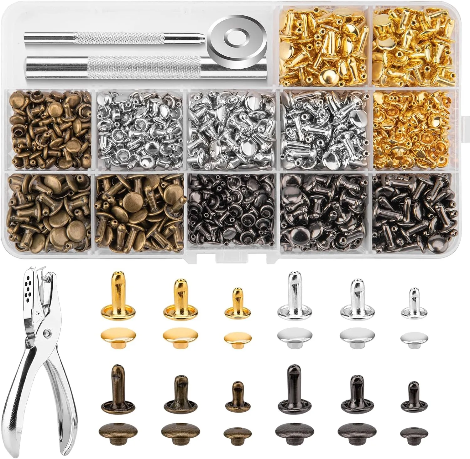 Leather craft tool set 480 Sets Of Leather Rivets 4 Colors 3 Sizes