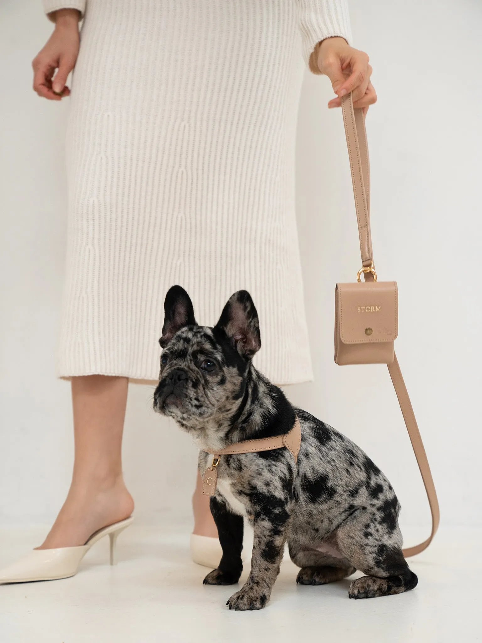 Leather Poop Bag Holder Beige