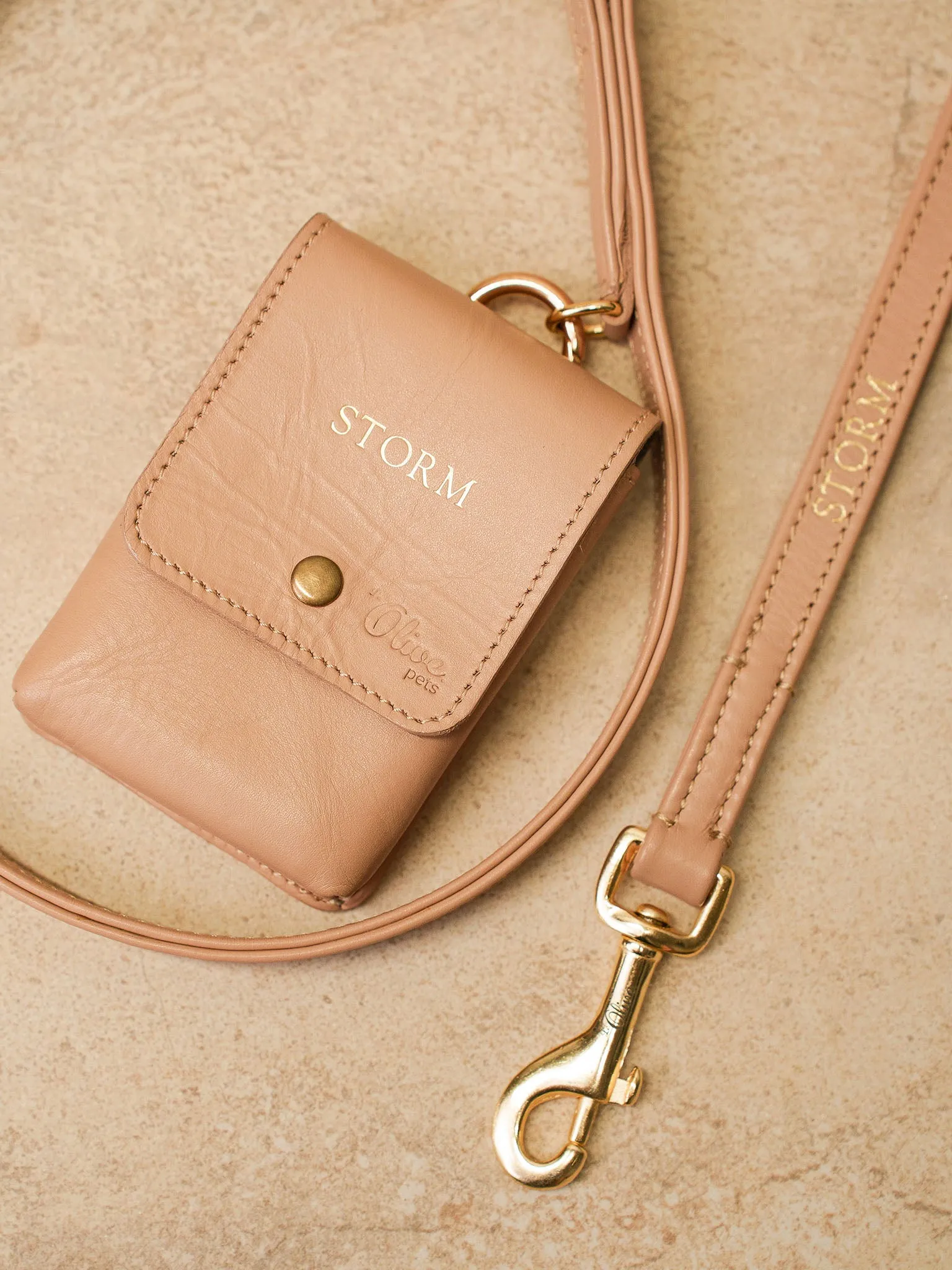 Leather Poop Bag Holder Beige