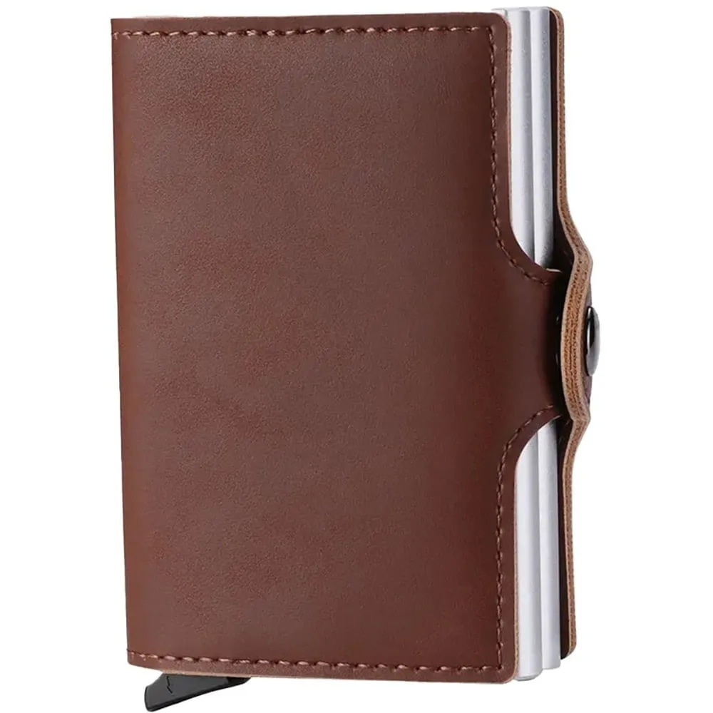 Leather Wallet Business Card Holder (Dual Pop-up Card Case Wallet)