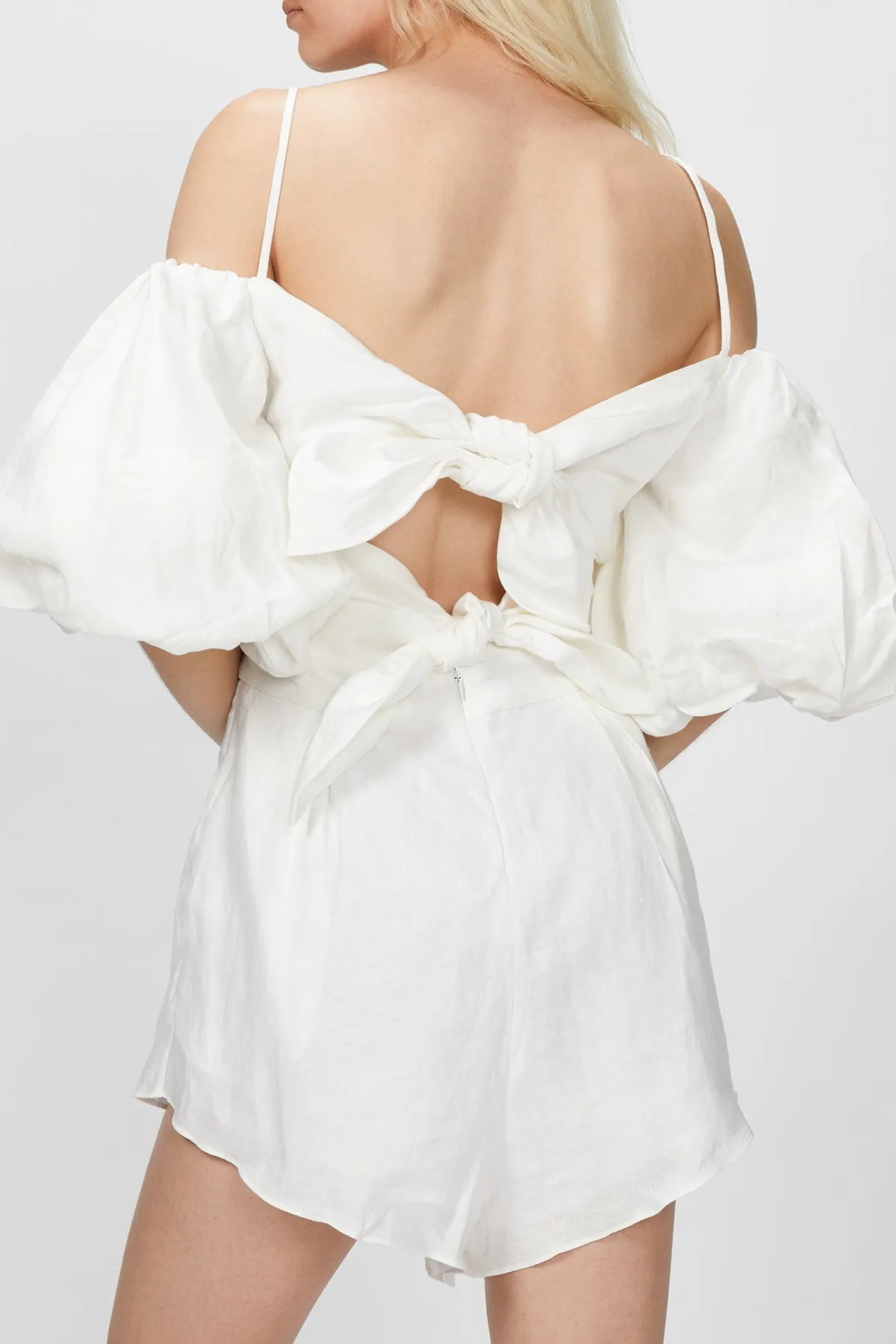 LINEN PLAYSUIT WITH DOUBLE KNOT