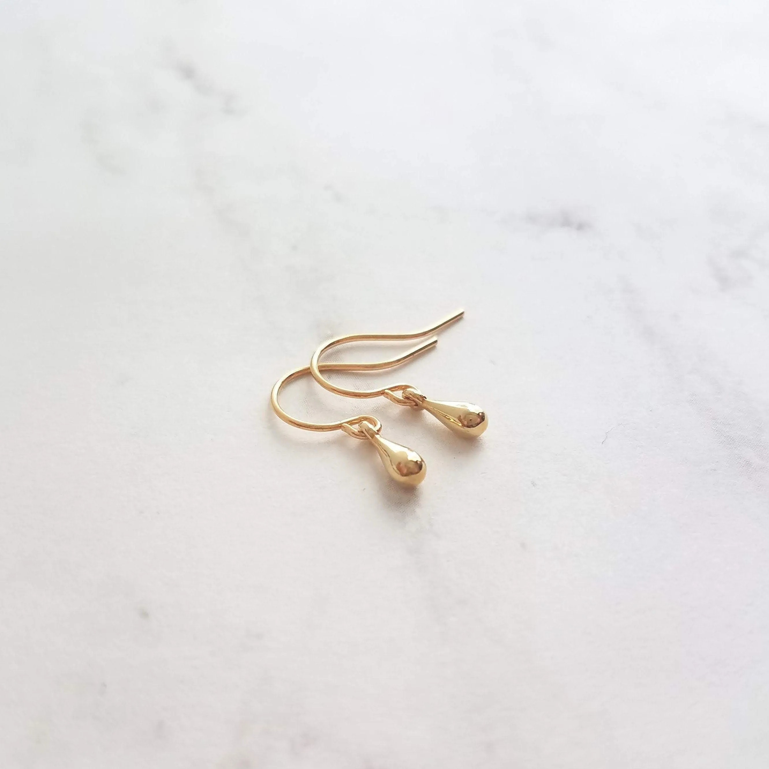 Little Gold Teardrop Earrings, tiny single drop earrings, very small tear drop earrings, little gold drop earrings, minimalist dainty gold