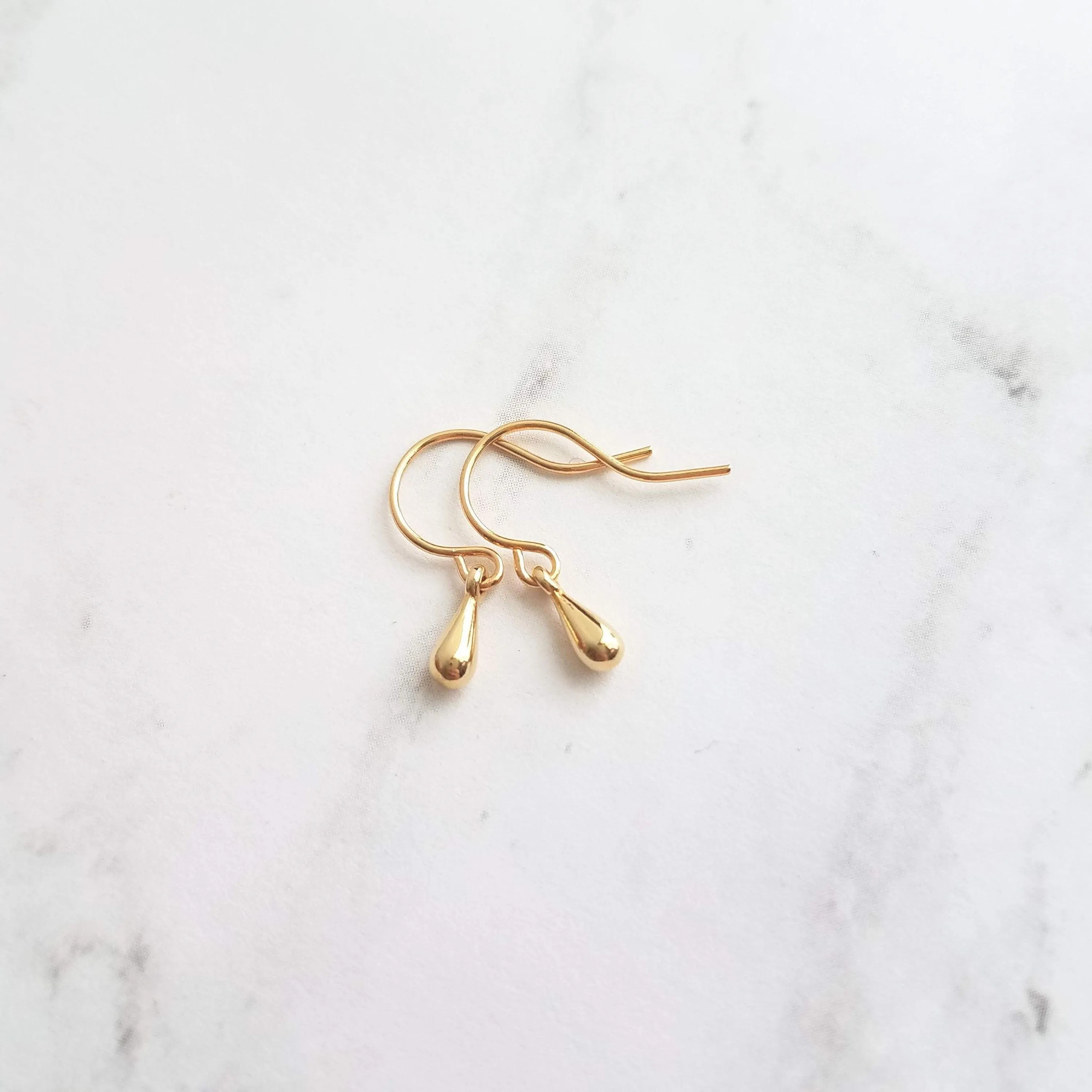 Little Gold Teardrop Earrings, tiny single drop earrings, very small tear drop earrings, little gold drop earrings, minimalist dainty gold