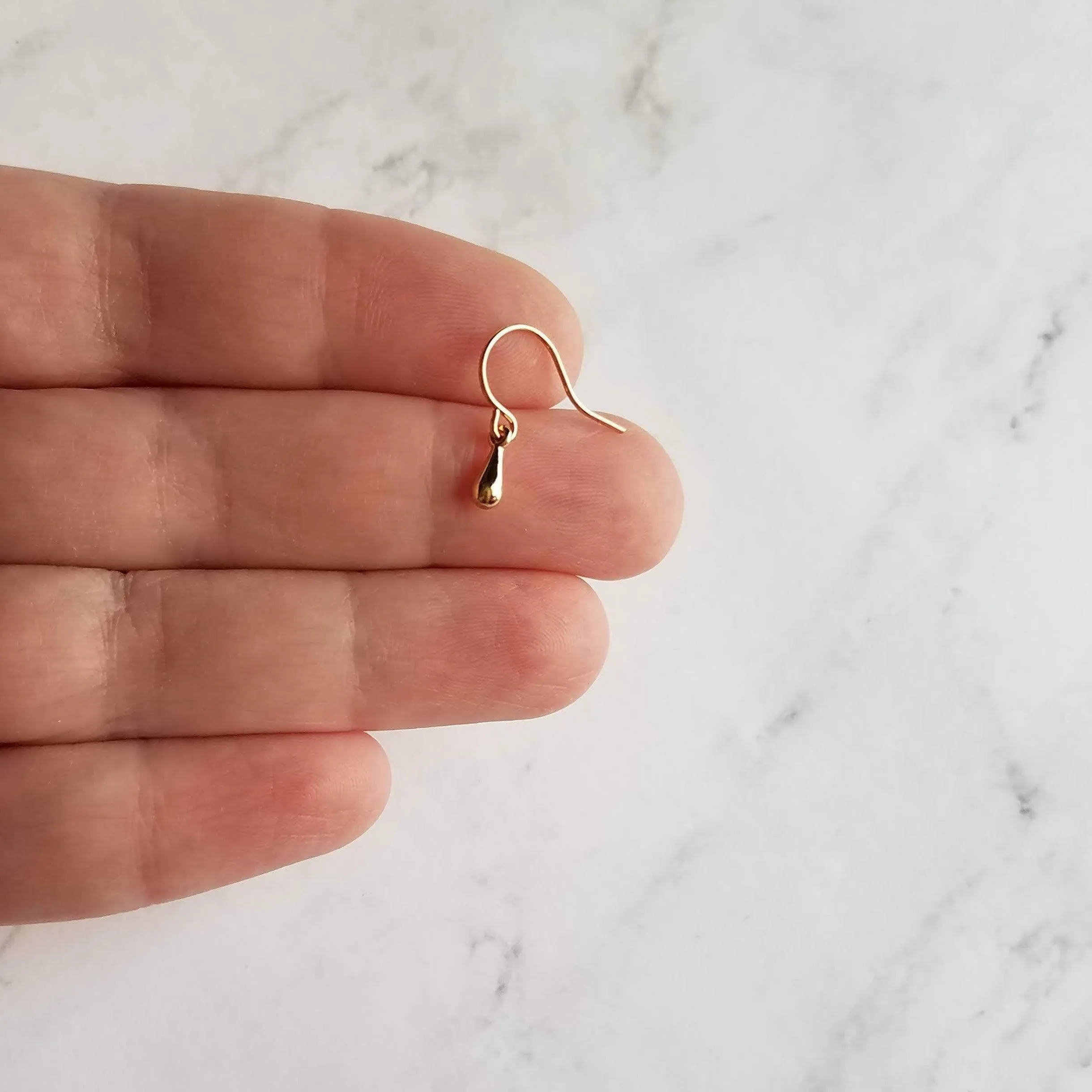 Little Gold Teardrop Earrings, tiny single drop earrings, very small tear drop earrings, little gold drop earrings, minimalist dainty gold