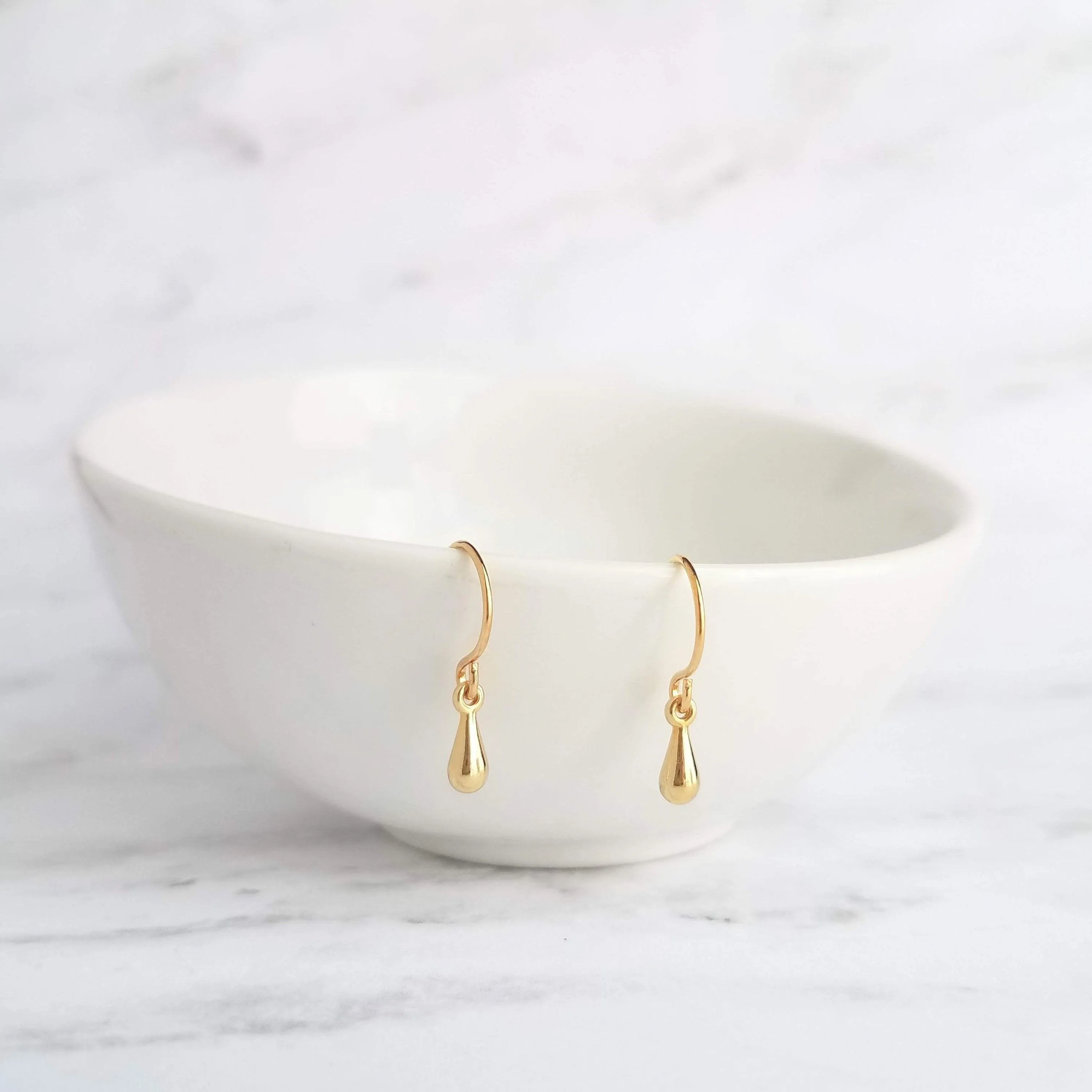 Little Gold Teardrop Earrings, tiny single drop earrings, very small tear drop earrings, little gold drop earrings, minimalist dainty gold