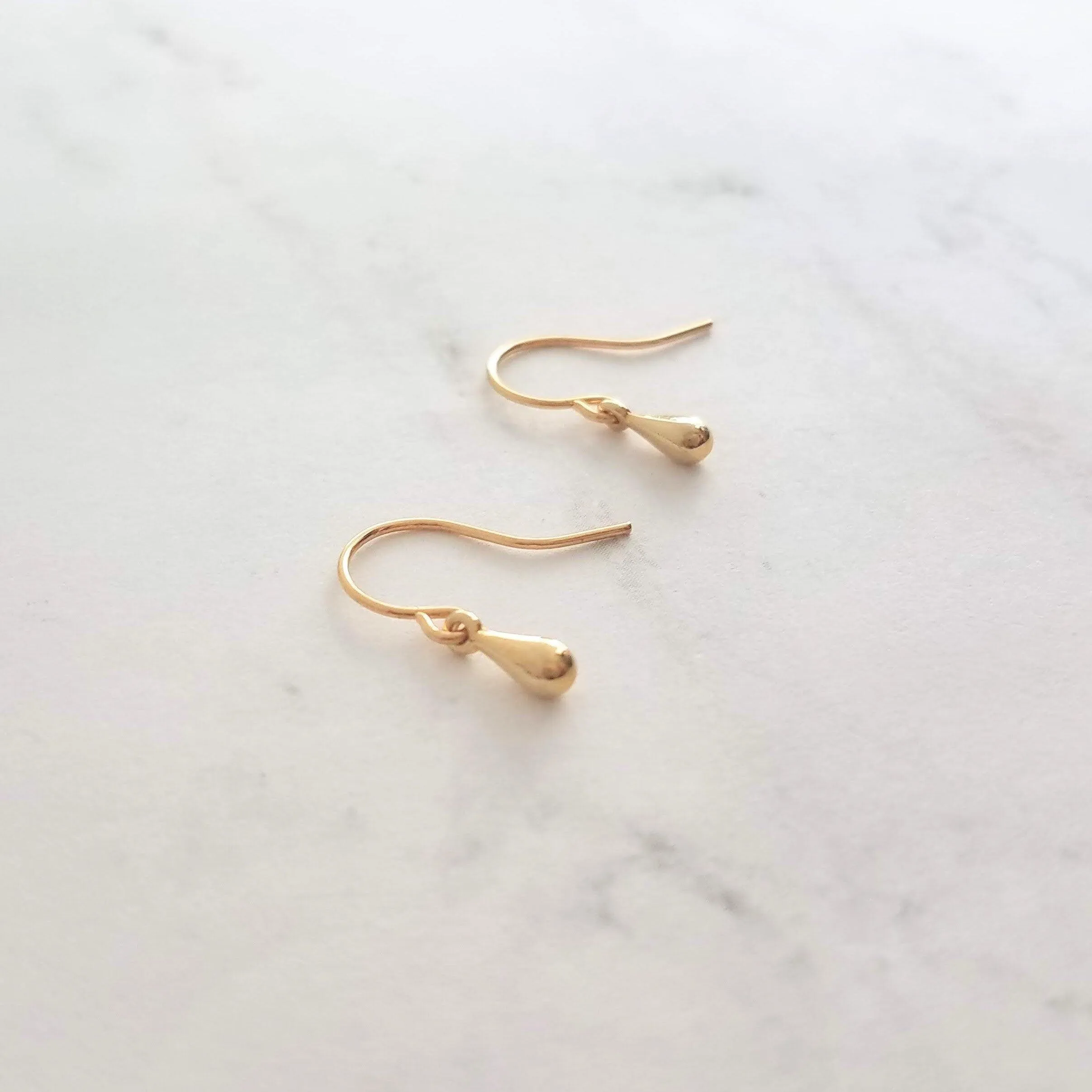 Little Gold Teardrop Earrings, tiny single drop earrings, very small tear drop earrings, little gold drop earrings, minimalist dainty gold