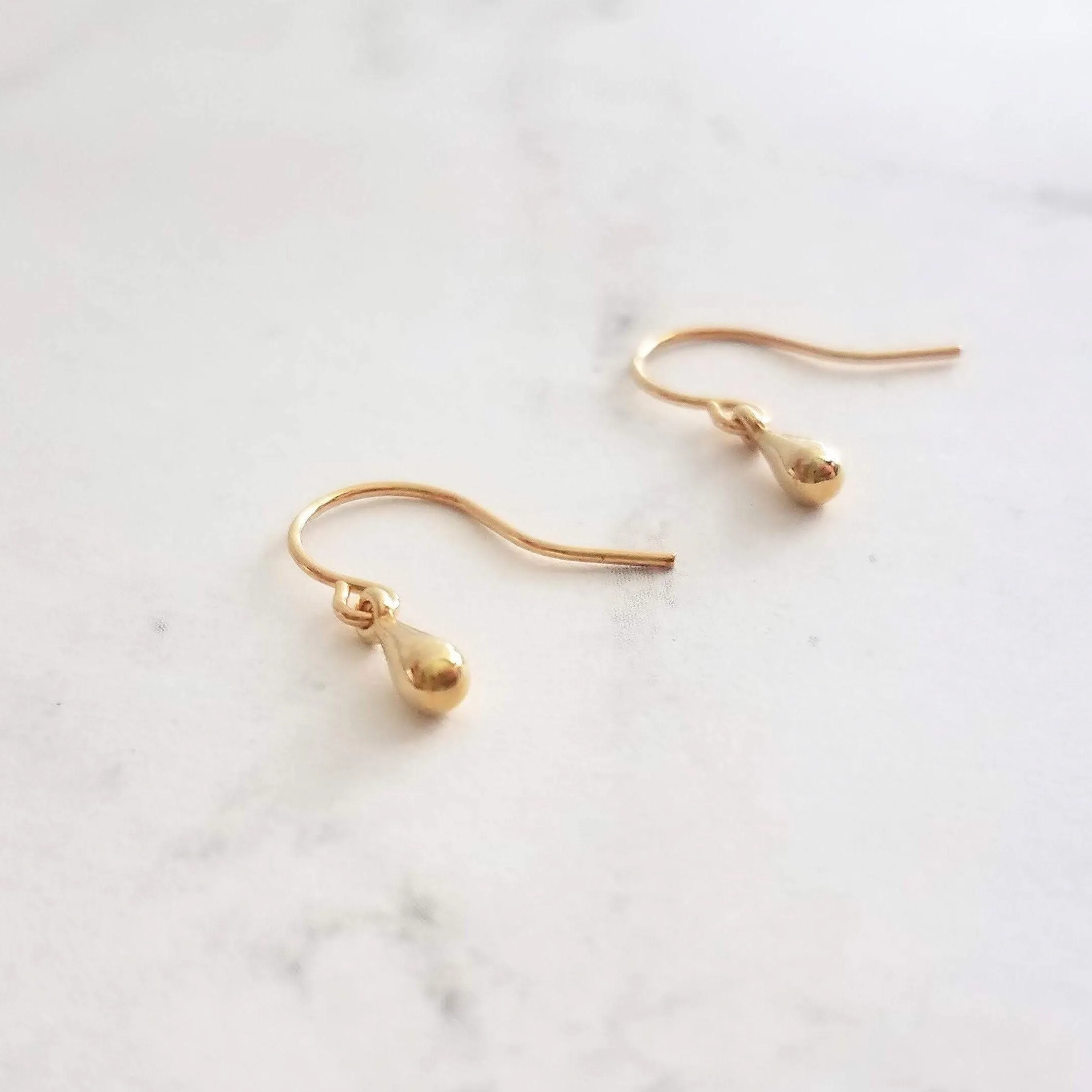 Little Gold Teardrop Earrings, tiny single drop earrings, very small tear drop earrings, little gold drop earrings, minimalist dainty gold
