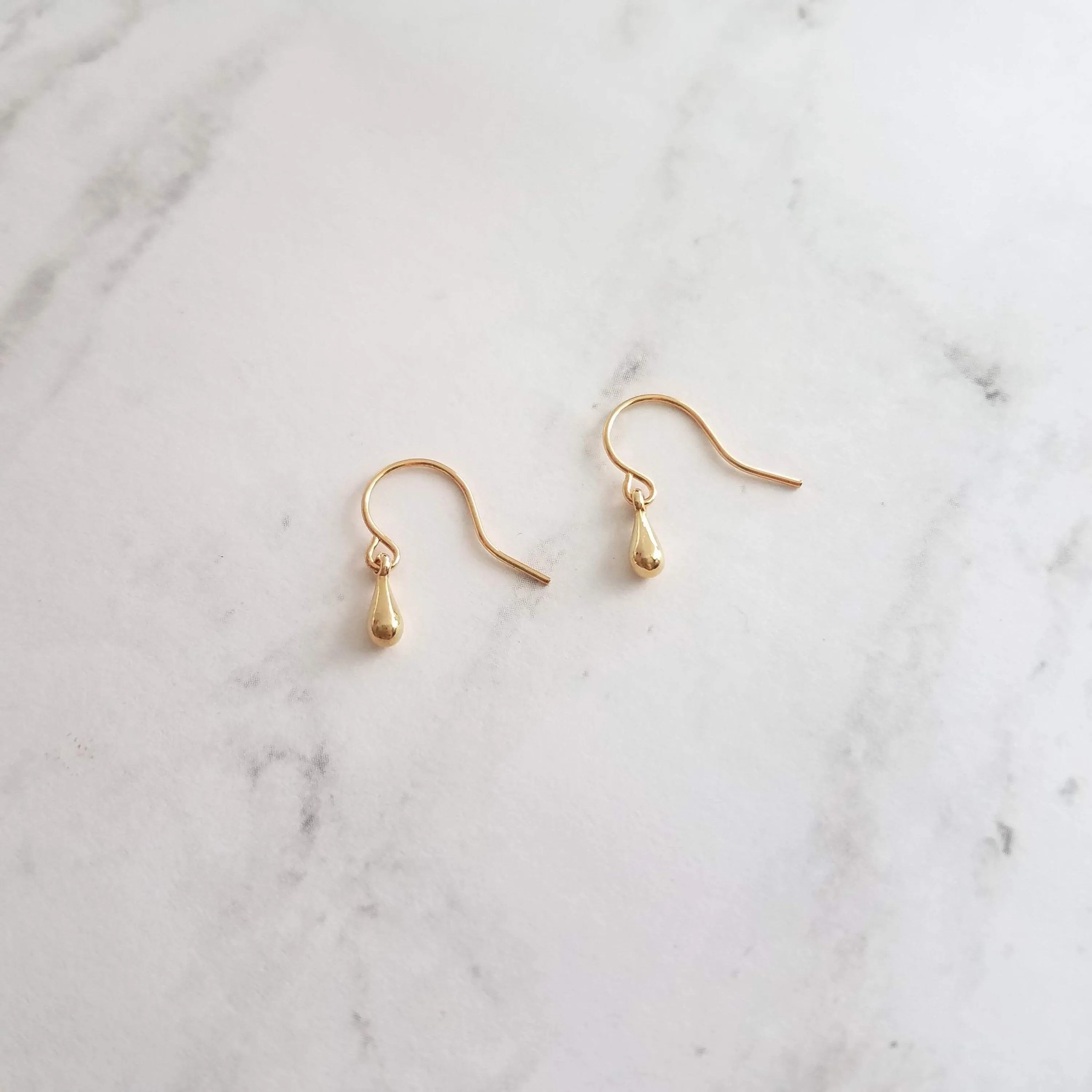 Little Gold Teardrop Earrings, tiny single drop earrings, very small tear drop earrings, little gold drop earrings, minimalist dainty gold