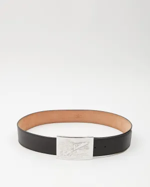 Louis Vuitton Black Leather Oversized Buckle Belt - 90/36