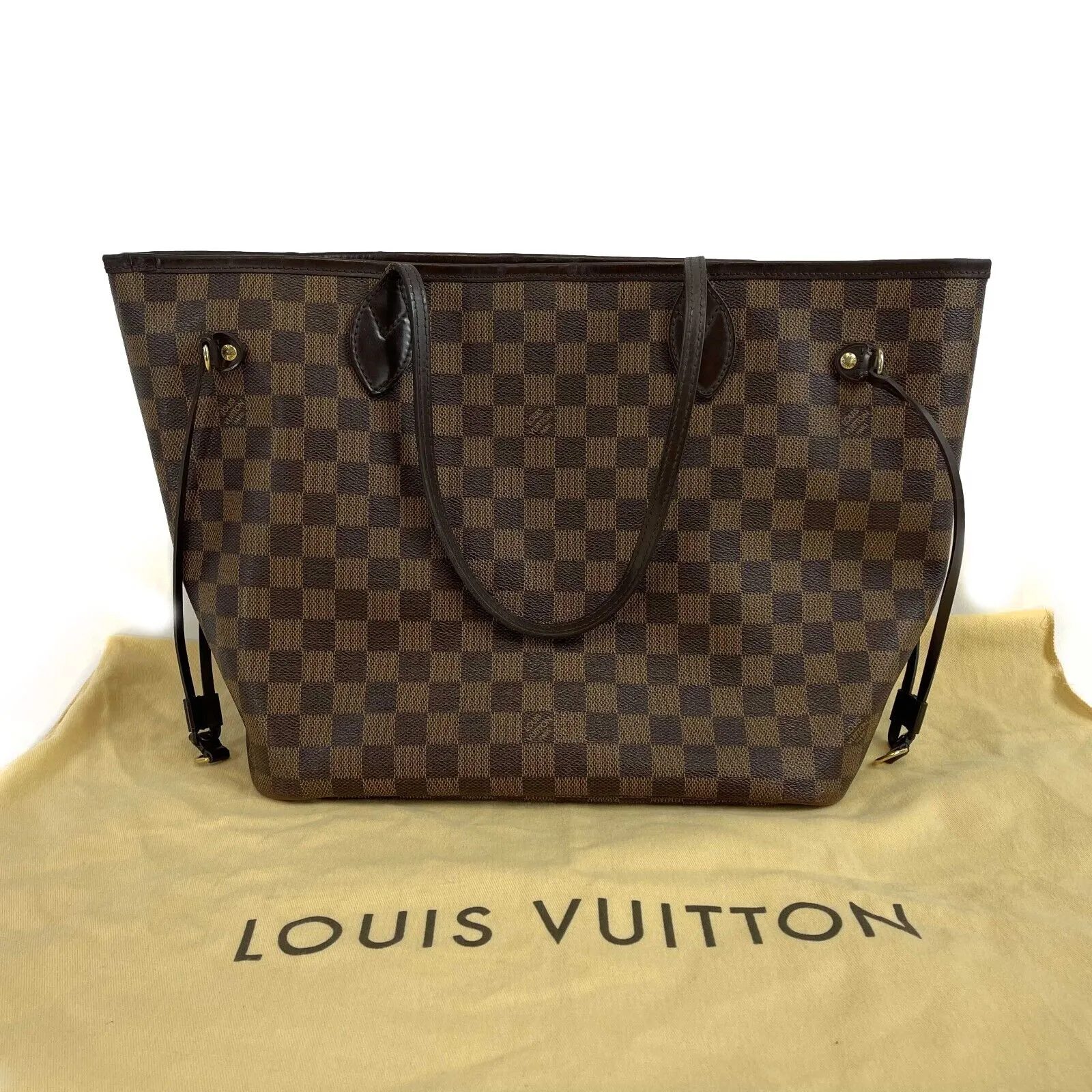 Louis Vuitton -Coated Canvas Damier Ebene MM Neverfull - Brown Tote