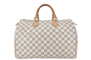 LOUIS VUITTON SPEEDY 35 DAMIER AZUR CANVAS GOLD HARDWARE WITH DUST COVER