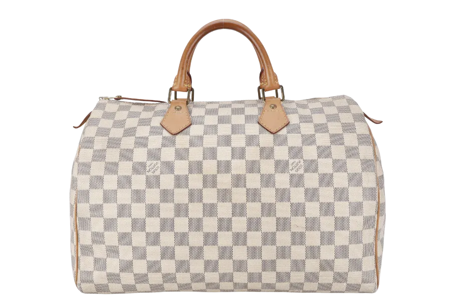 LOUIS VUITTON SPEEDY 35 DAMIER AZUR CANVAS GOLD HARDWARE WITH DUST COVER