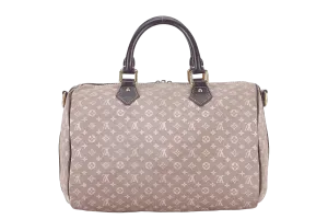 LOUIS VUITTON SPEEDY BANDOULIERE 30 MINI LIN CANVAS GOLD HARDWARE WITH DUST COVER, STRAPS,  LOCK AND KEYS