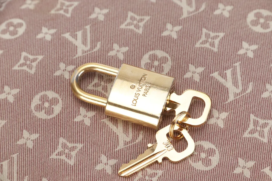 LOUIS VUITTON SPEEDY BANDOULIERE 30 MINI LIN CANVAS GOLD HARDWARE WITH DUST COVER, STRAPS,  LOCK AND KEYS