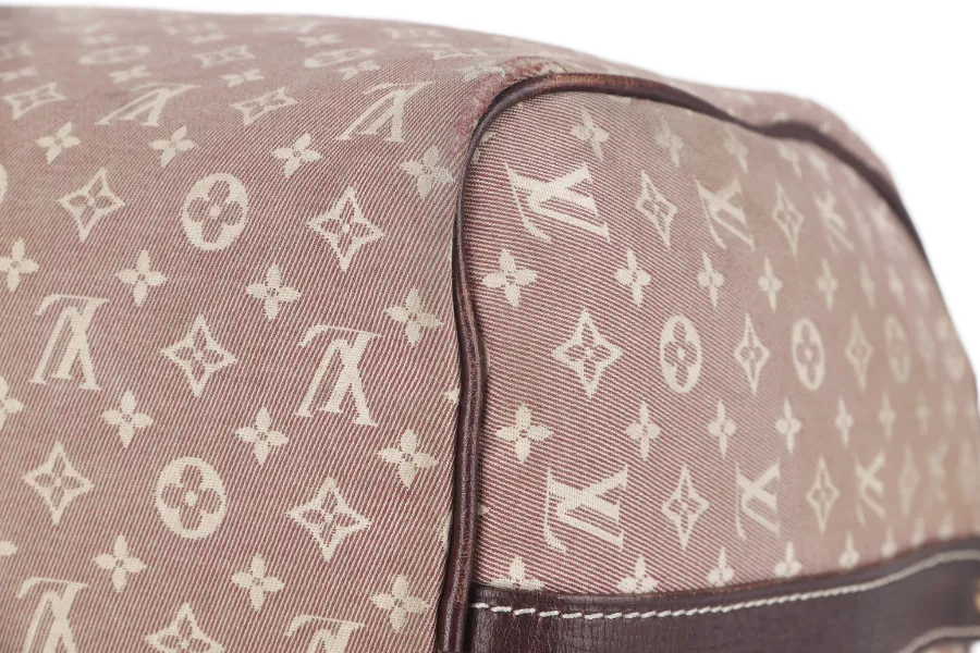 LOUIS VUITTON SPEEDY BANDOULIERE 30 MINI LIN CANVAS GOLD HARDWARE WITH DUST COVER, STRAPS,  LOCK AND KEYS