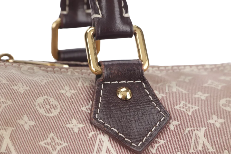 LOUIS VUITTON SPEEDY BANDOULIERE 30 MINI LIN CANVAS GOLD HARDWARE WITH DUST COVER, STRAPS,  LOCK AND KEYS