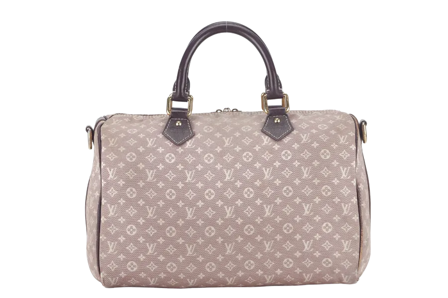 LOUIS VUITTON SPEEDY BANDOULIERE 30 MINI LIN CANVAS GOLD HARDWARE WITH DUST COVER, STRAPS,  LOCK AND KEYS