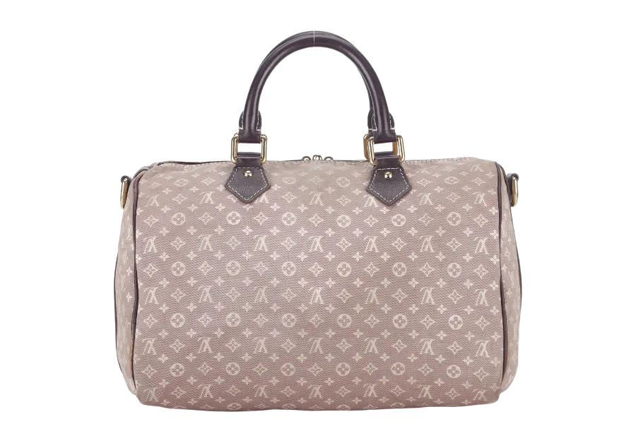 LOUIS VUITTON SPEEDY BANDOULIERE 30 MINI LIN CANVAS GOLD HARDWARE WITH DUST COVER, STRAPS,  LOCK AND KEYS