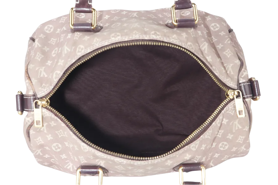 LOUIS VUITTON SPEEDY BANDOULIERE 30 MINI LIN CANVAS GOLD HARDWARE WITH DUST COVER, STRAPS,  LOCK AND KEYS