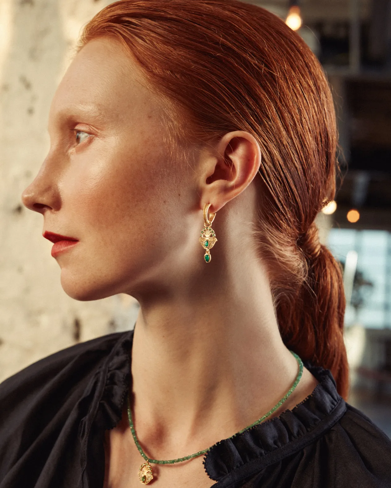 Lucky peacock hoops with green onyx - gold vermeil
