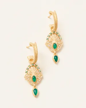Lucky peacock hoops with green onyx - gold vermeil