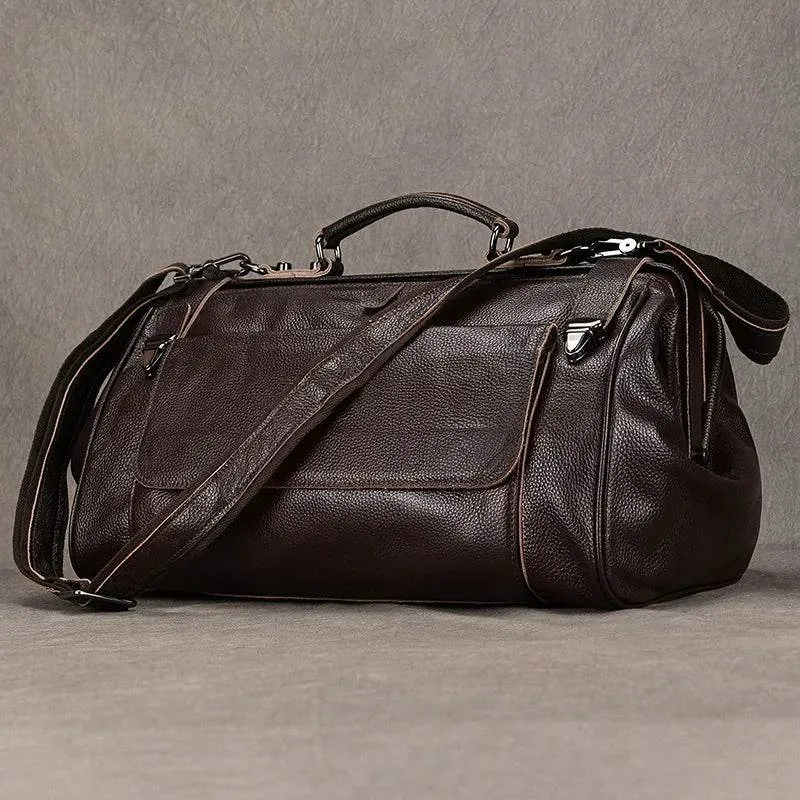 Luxury Leather Carry On Luggage Bag Real Cowskin Travel Duffle