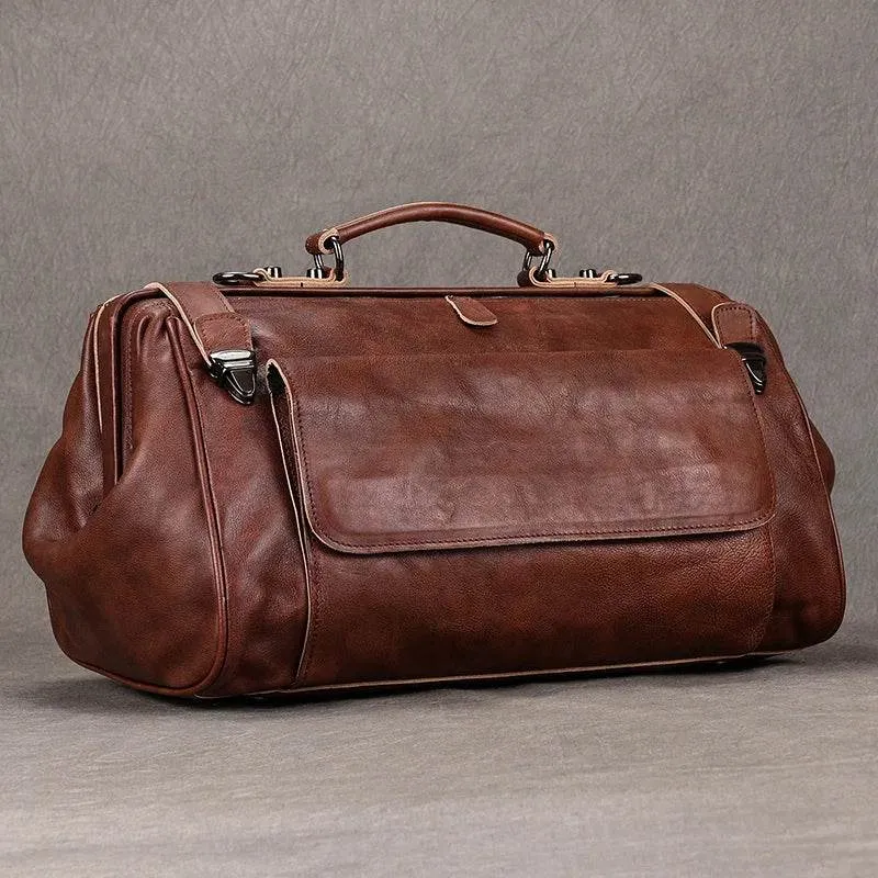 Luxury Leather Carry On Luggage Bag Real Cowskin Travel Duffle