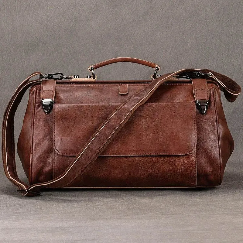 Luxury Leather Carry On Luggage Bag Real Cowskin Travel Duffle