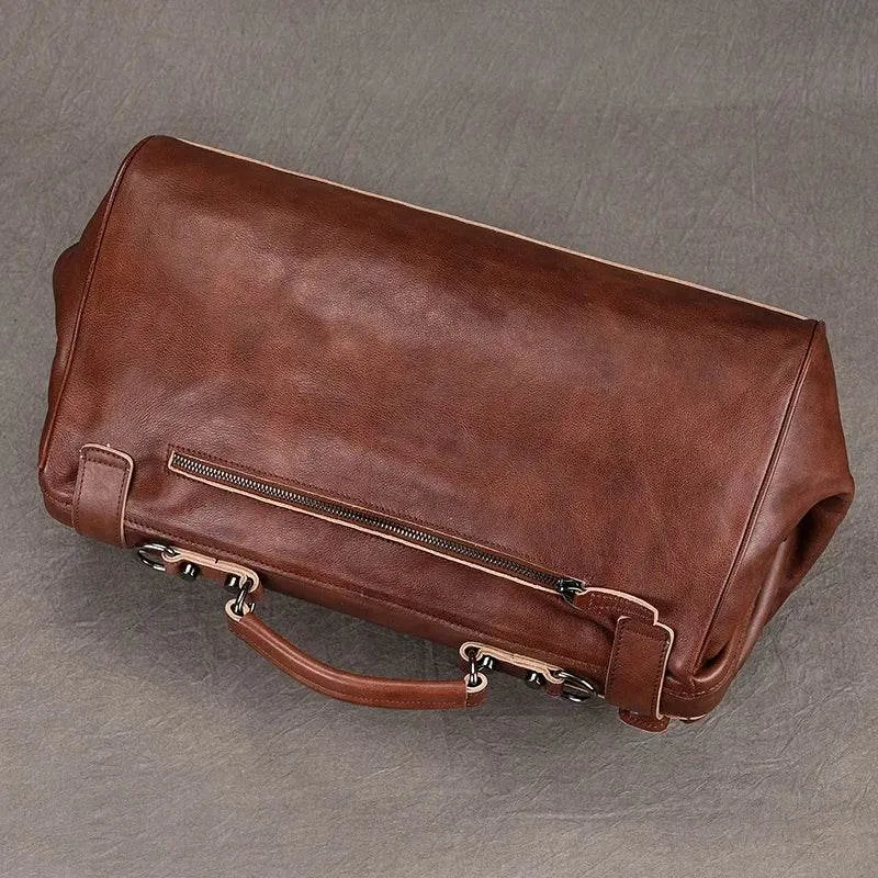 Luxury Leather Carry On Luggage Bag Real Cowskin Travel Duffle