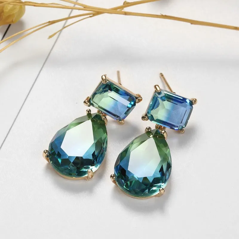 Luxury Tourmaline Gemstone Drop Earrings Gold Women Wedding Jewelry