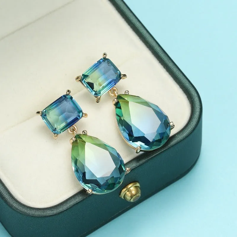 Luxury Tourmaline Gemstone Drop Earrings Gold Women Wedding Jewelry