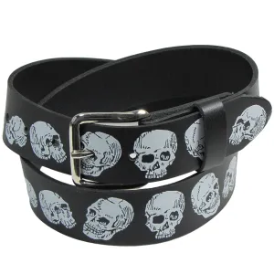 M003W 1 1/2" Black Belt w/White Skulls