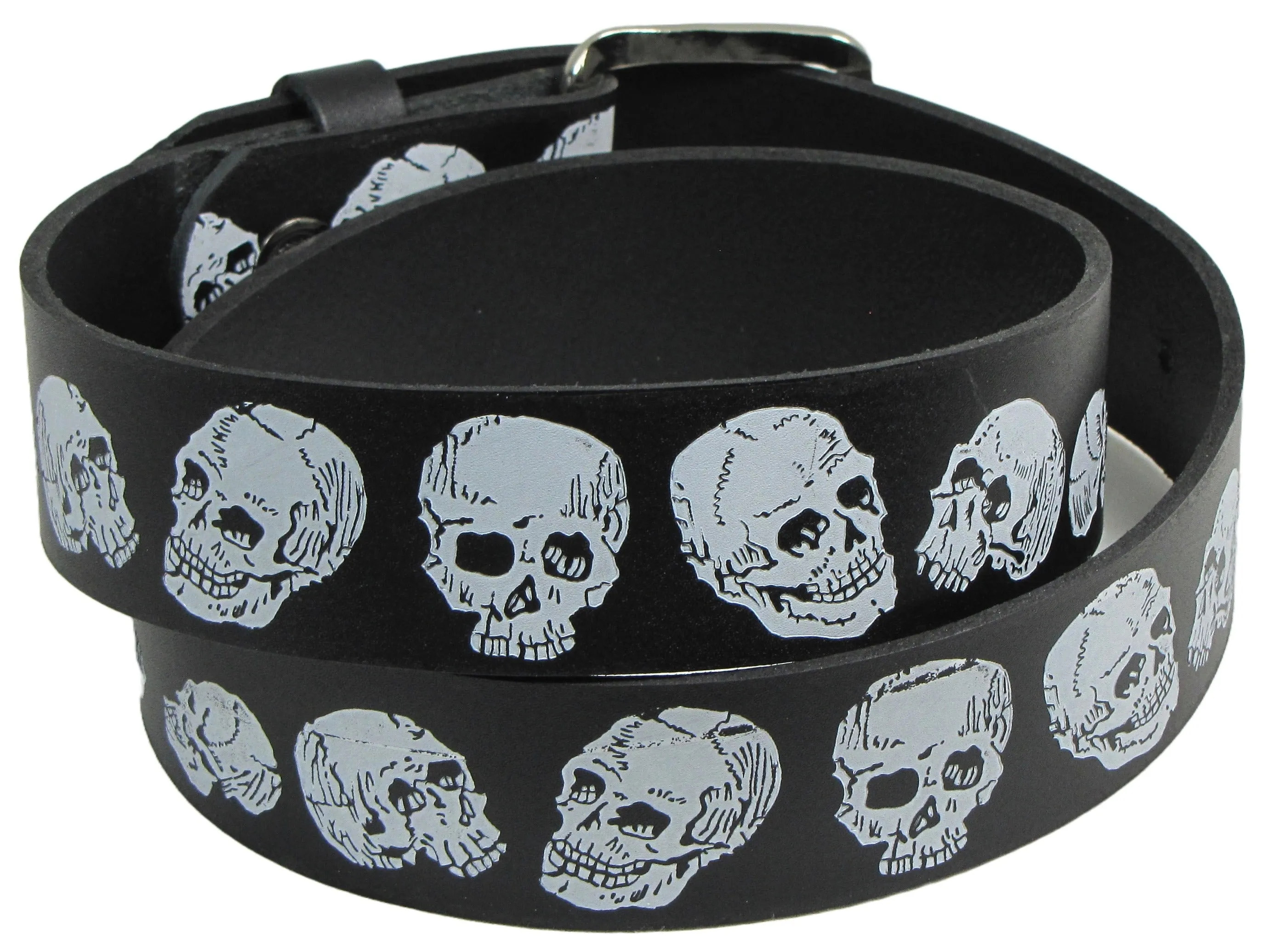 M003W 1 1/2" Black Belt w/White Skulls