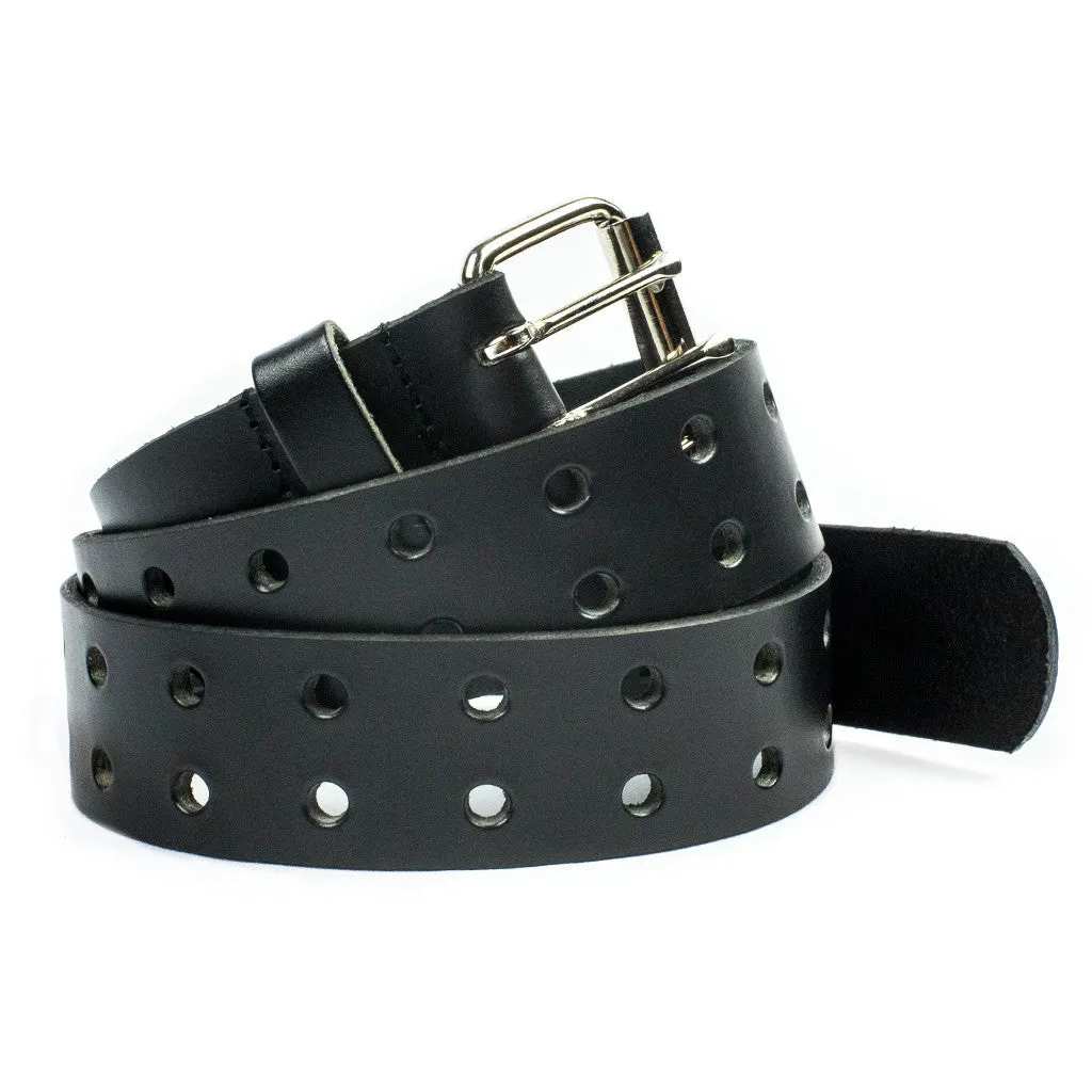 M235B  1 1/2" Double Hole Belt- Black