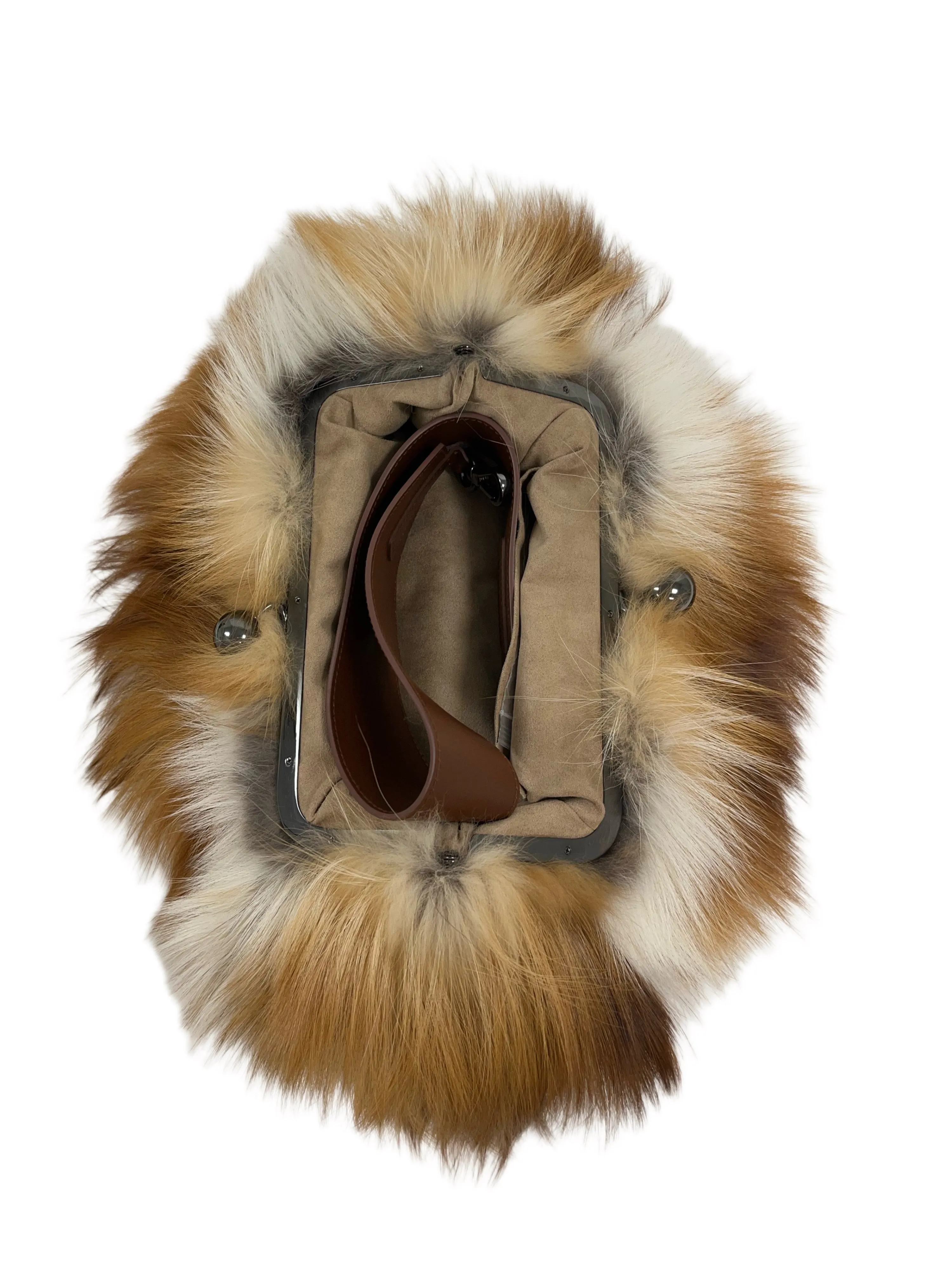 Max Mara Women's Orange Aida Kiss Lock Fox Fur Medium Clutch NWT