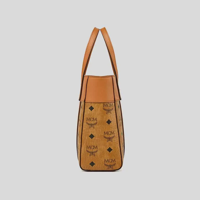 MCM Toni Top-Zip Shopper In Visetos Leather Mix Cognac RS-MWPDSTA01CO001