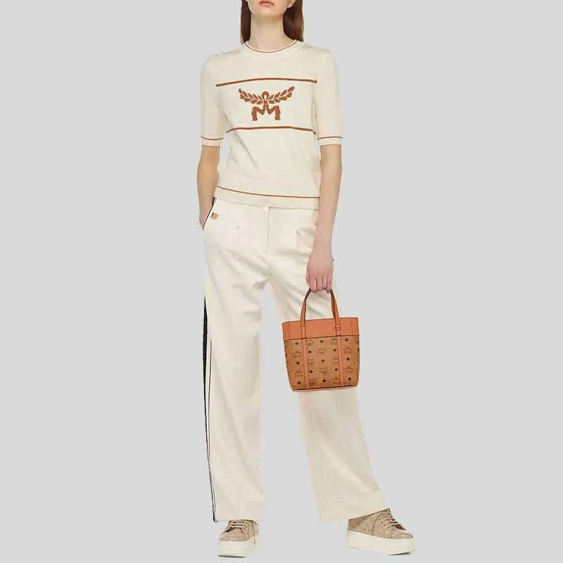 MCM Toni Top-Zip Shopper In Visetos Leather Mix Cognac RS-MWPDSTA01CO001
