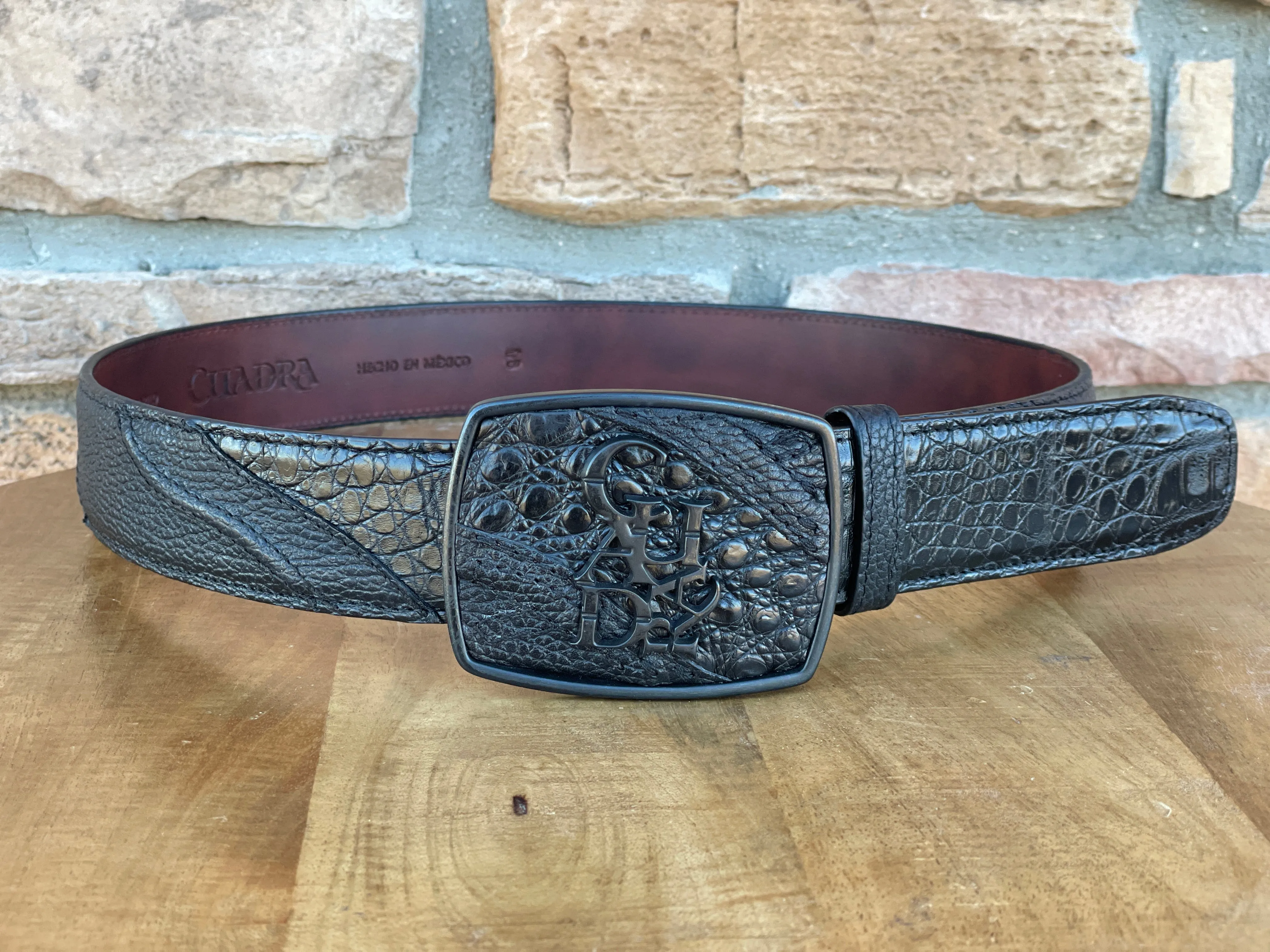 Men’s Cuadral Black Caiman high exotic leather western belt