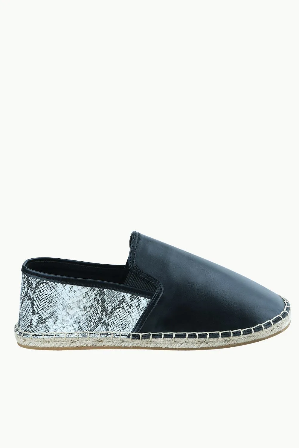 Men's Snake Design Black Faux Leather Espadrilles