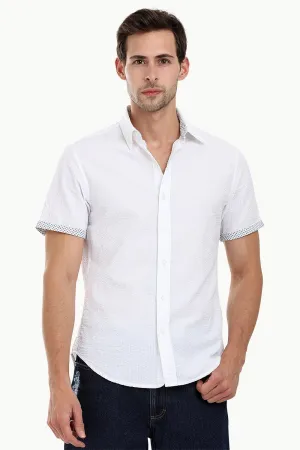 Men's White Casual Seersucker Shirt