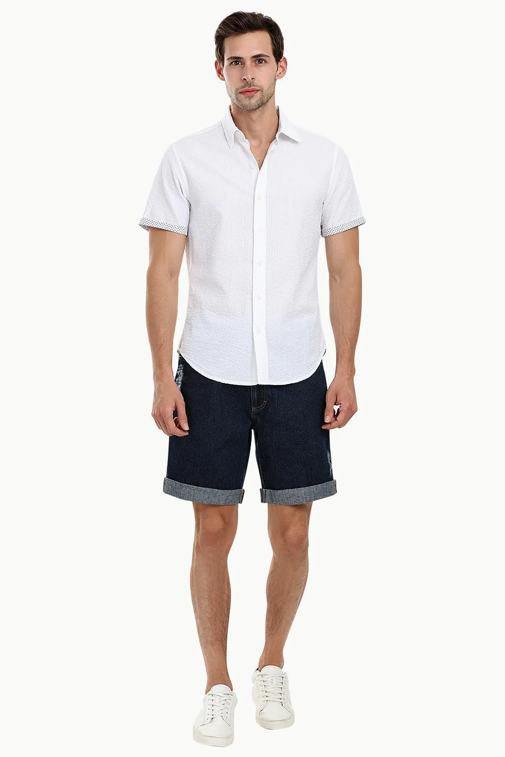 Men's White Casual Seersucker Shirt