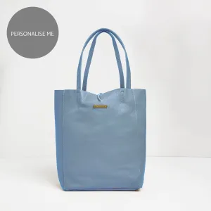 Milan Soft Leather Tote Bag in Denim Blue
