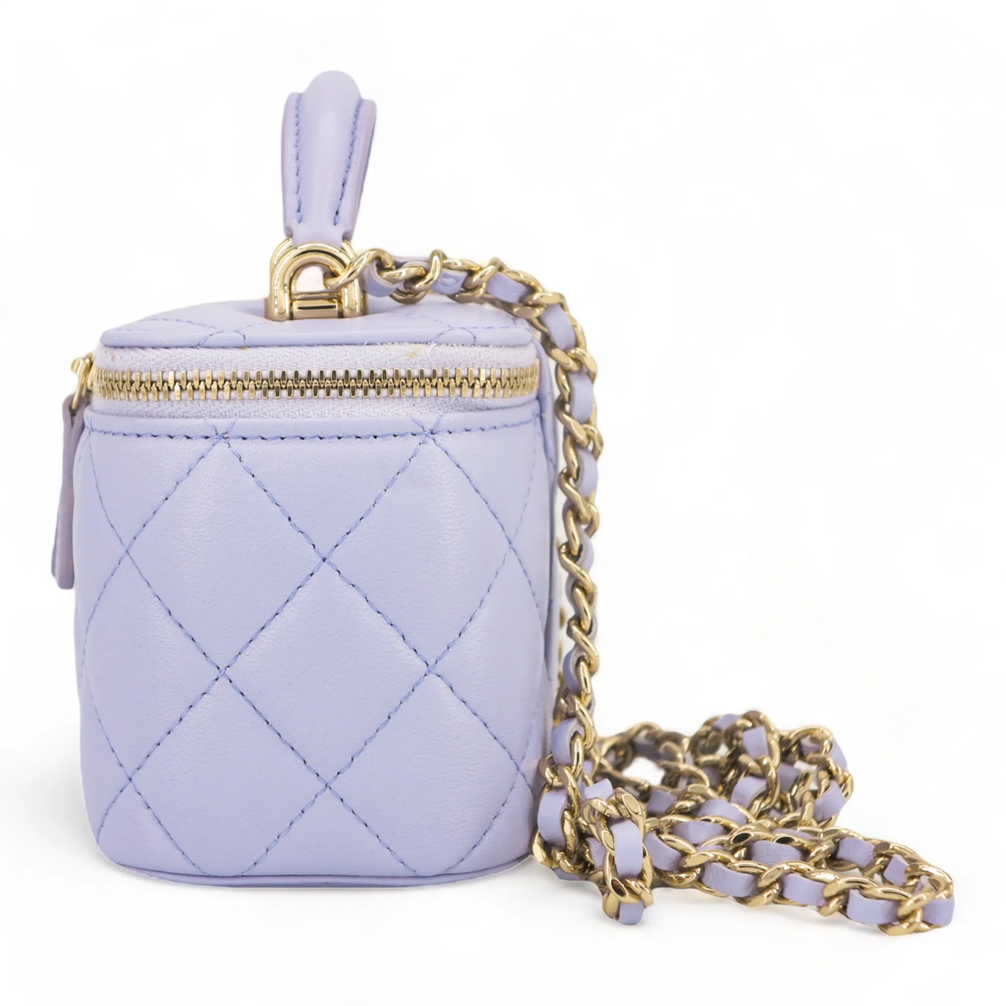 Mini Vanity Case with Top Handle in 21K Lilac Lambskin