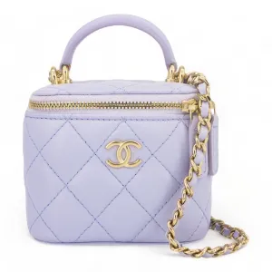 Mini Vanity Case with Top Handle in 21K Lilac Lambskin